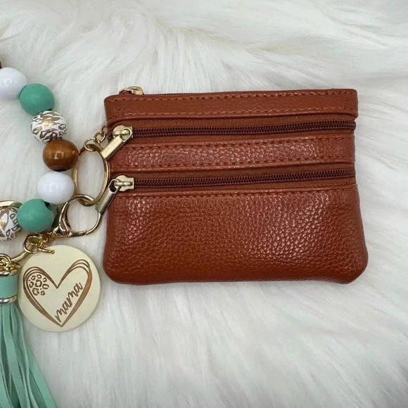 Carmella Brown Wristlet Wallet with Mom Keychain tassel - Picture 4 of 8